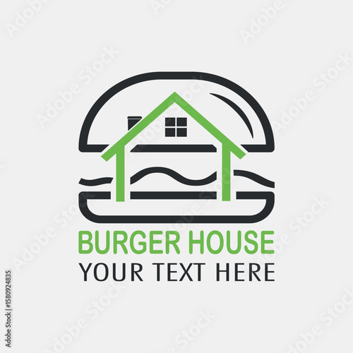 burger house logo, Burger Logo, Fast food logo, minimalist, modern, emblem, label, Burger vintage Burger design, business burger design, Cool vector illustration, Simple Linear cheese burger, 


