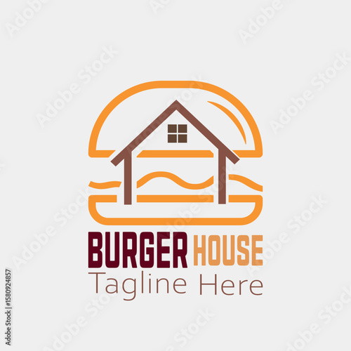 burger house logo, Burger Logo, Fast food logo, minimalist, modern, emblem, label, Burger vintage Burger design, business burger design, Cool vector illustration, Simple Linear cheese burger, 

