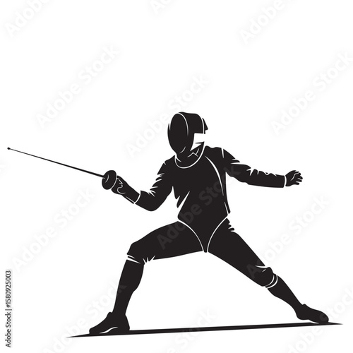 Black and White Fencing Silhouette, Vector Illustration