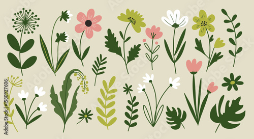 Charming floral illustrations in pastel tones adding a touch of whimsy to design projects