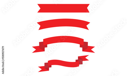 Red banner ribbon strip with bend flat design for print and websites . EPS 10 . Vector Illustration .