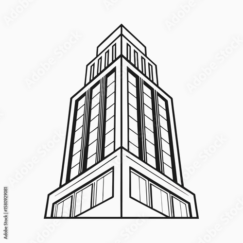 Geometric skyscraper outline black white building architecture