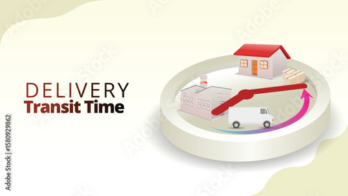 delivery transit time concept. The time required for delivery of goods from origin to destination. supply chain managemnt isometric 3d style vector illustration