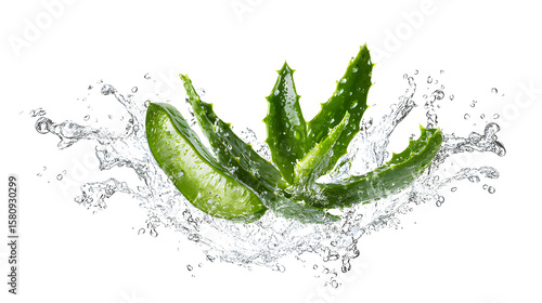 Alovera splashing in water isolated on a transparent  background