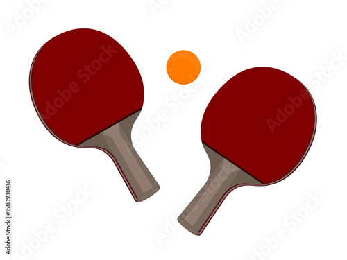Table tennis rackets and table tennis balls.