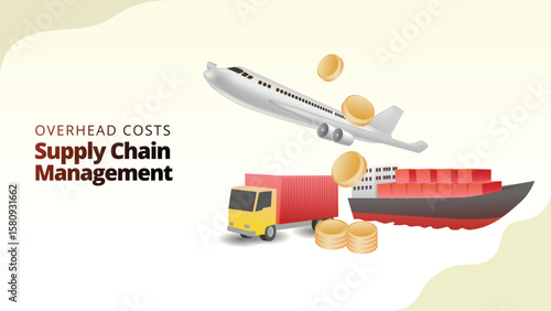 overhead costs at supply chain management concept. Indirect costs in supply chain operations.  supply chain managemnt isometric 3d style vector illustration