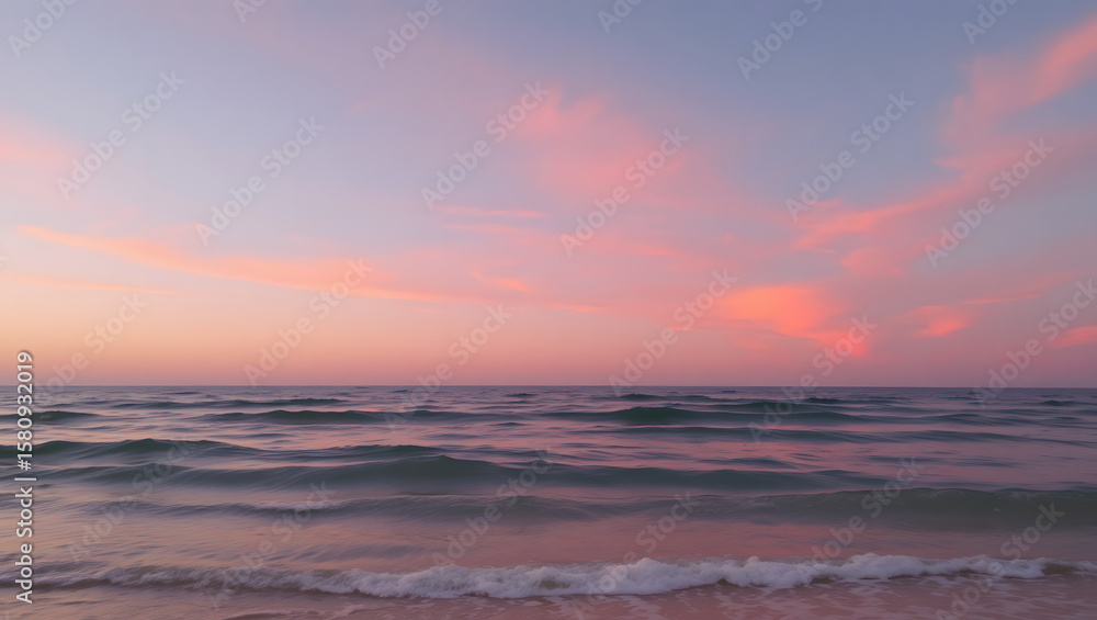 Obraz premium Ocean Calm – Gentle waves and a pink sunset