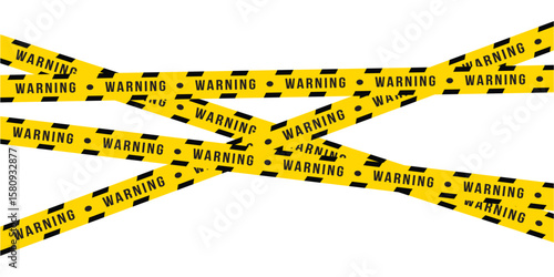 Caution tapes with yellow and black stripes isolated on a transparent background. Warning and Danger ribbons. Abstract stripes for police, accidents, construction. Seamless flat vector in eps 10.