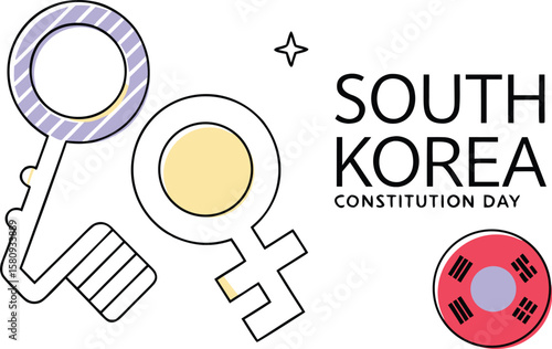 Flat design conceptual artwork representing the constitution of south korea with iconic national symbols and governmental elements