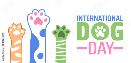 International Dog Day background, banner or poster design template with animal paw icon. observed every year in August. Holiday concept. Use to any Template, card, poster, placard, template.