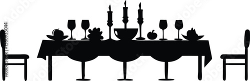 Silhouette of a Formal Dinner Table Setting with Candles