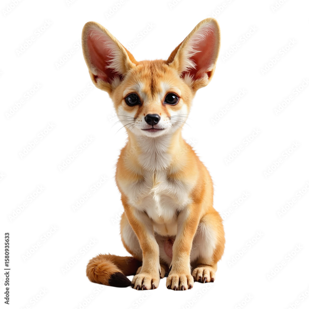 Obraz premium Adorable Fennec Fox Puppy Sitting, Isolated on White Background