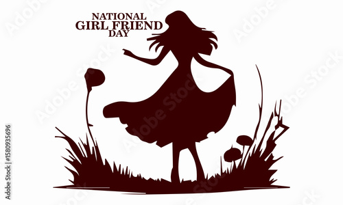 National girlfriend day celebration illustration vector design and woman with heart balloon