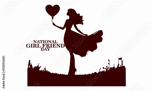 National girlfriend day celebration illustration vector design and woman with heart balloon