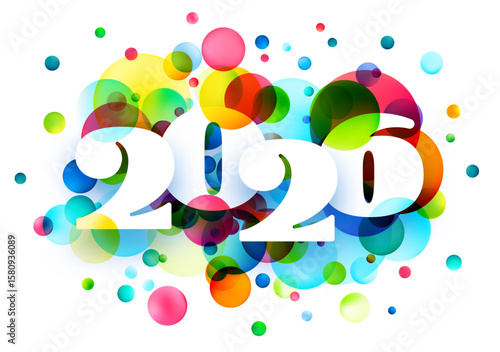 Bright 2026 numbers overlaid on vibrant overlapping bokeh circles. Vector illustration.