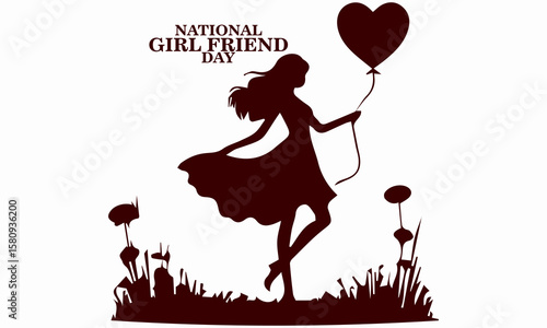 National girlfriend day celebration illustration vector design and woman with heart balloon