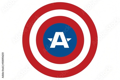 A patriotic graphic logo shield featuring red, white, and blue color scheme design.