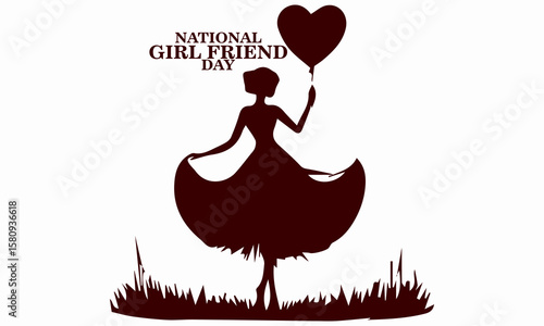 National girlfriend day celebration illustration vector design and woman with heart balloon