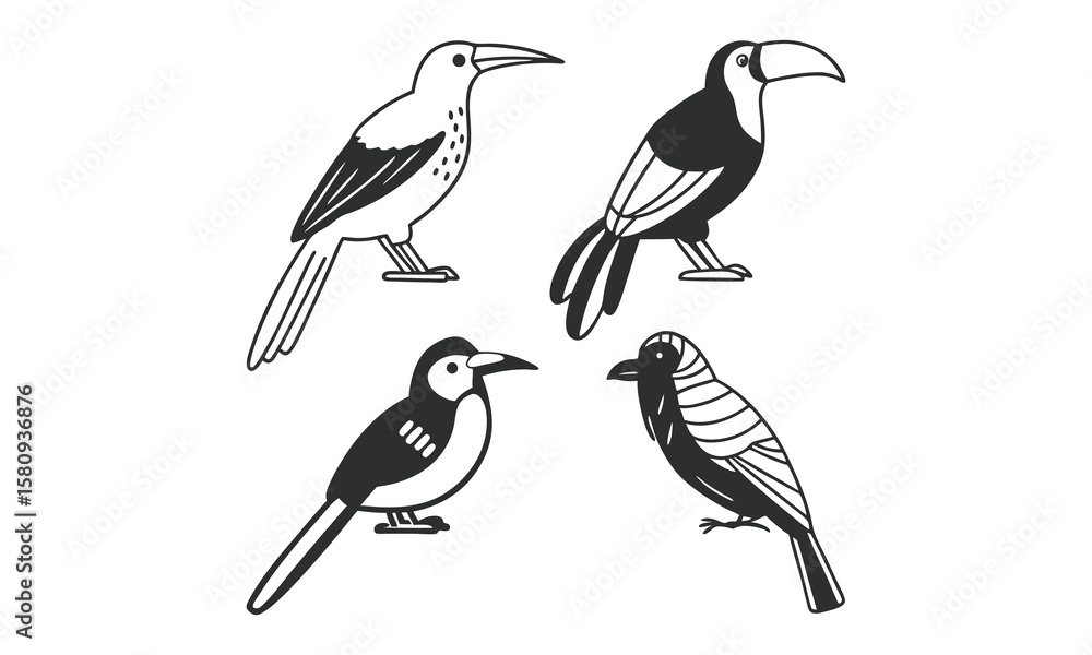 Naklejka premium Line art birds collection