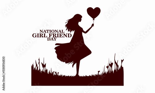 National girlfriend day celebration illustration vector design and woman with heart balloon