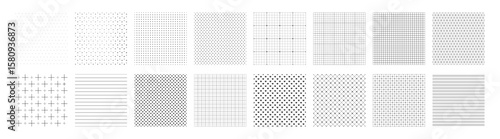 Collection of seamless geometric ornament patterns and swatches. Monochrome repeatable backgrounds in different styles on transparent background.