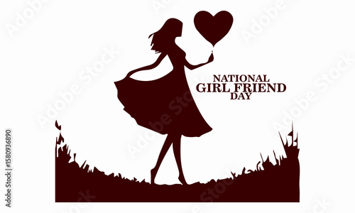 National girlfriend day celebration illustration vector design and woman with heart balloon