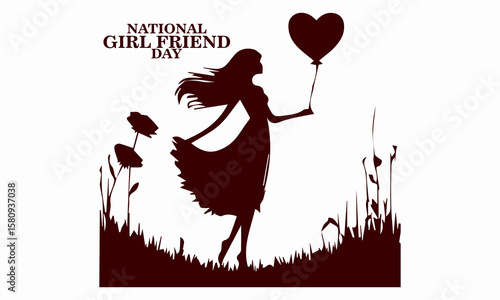 National girlfriend day celebration illustration vector design and woman with heart balloon