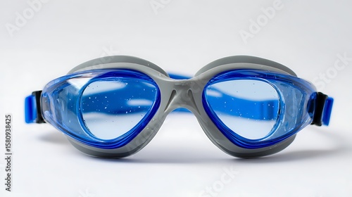 High-quality swimming goggles in blue with gray frame shown on plain white surface. Ideal for beach gear, athlete kits, and kids swim safety.