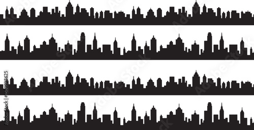 Set of Modern Cityscape Silhouettes, Urban Architecture Collection
