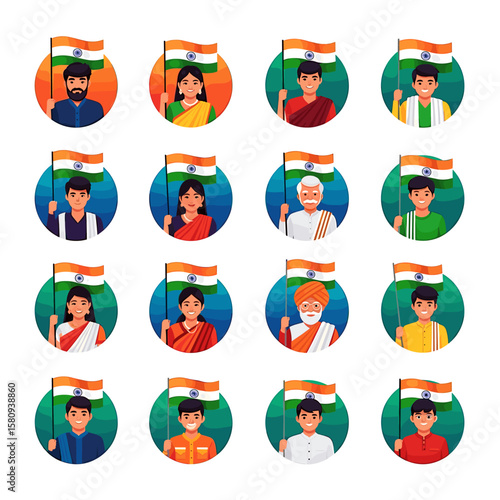Diverse Indian People Holding National Flags