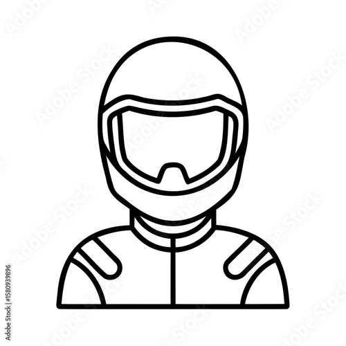 Outline a racing driver wearing a helmet protective gear on goggles