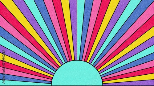 Vibrant groovy animated video.  Colorful noise sun retro background.