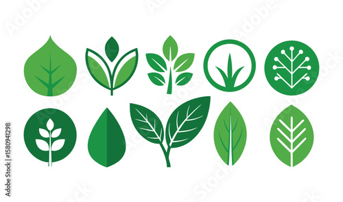 A vibrant vector set of green leaves and eco icons perfect for nature-inspired designs illustrating growth and environmental harmony