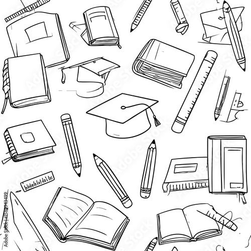 Hand Drawn Education Icons Doodle Style Vector Illustration on White Background