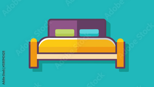 Flat Vector Illustration of a Colorful Bed on a Teal Background
