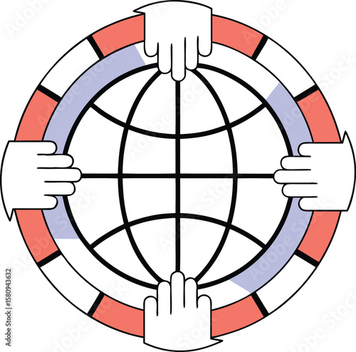 Stylized outline graphic representing global civic participation and governance principles for a democratic celebration