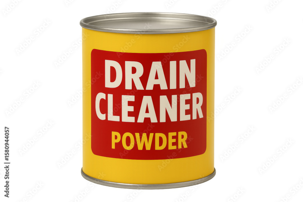 Yellow drain cleaner powder can isolated on transparent background Yellow drain cleaner powder can isolated on transparent background