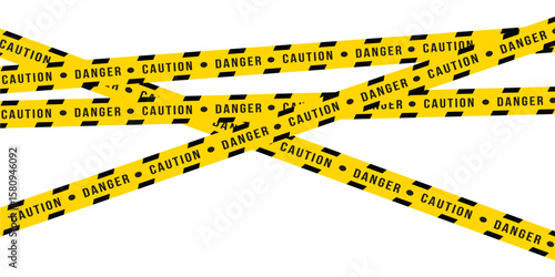 Warning tapes with reflective effect and warning text. Perfect for use in security signage, construction graphics, and restricted zone illustrations. Ideal for banners, signs, and safety in eps 10.