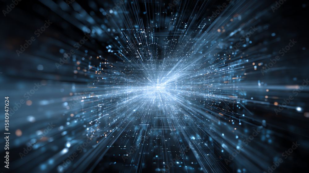 Fototapeta premium A mesmerizing digital abstraction, featuring glowing particles and dynamic light rays that evoke a sense of futuristic energy.