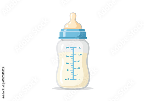 A baby bottle filled with liquid