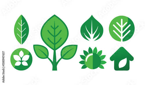 A vibrant vector set of green leaves and eco icons perfect for nature-inspired designs illustrating growth and environmental harmony