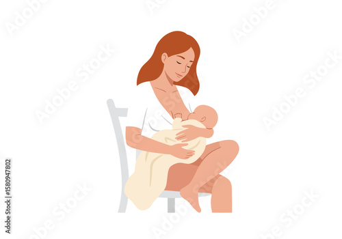 A woman breastfeeding a baby wrapped in a creamcolored blanket while sitting on a chair
