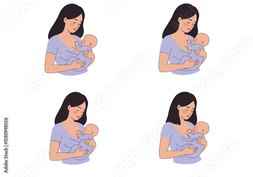 Four women breastfeed babies each in a separate quarter