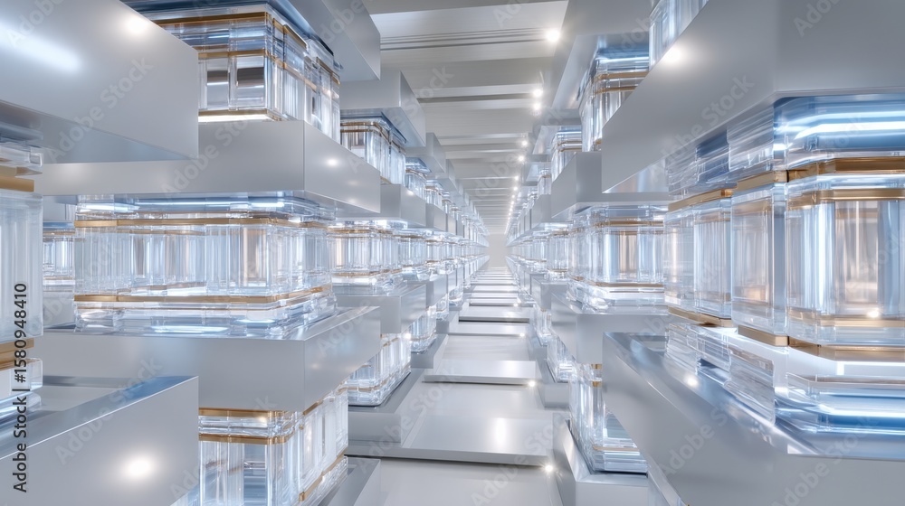 Obraz premium Futuristic digital corridor virtual space 3d visualization sci-fi environment perspective view high-tech concept