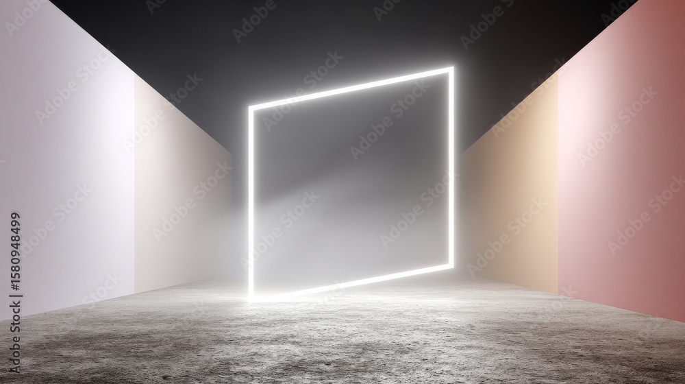 Fototapeta premium Modern art gallery illuminated sculpture installation and digital art in a dynamic environment