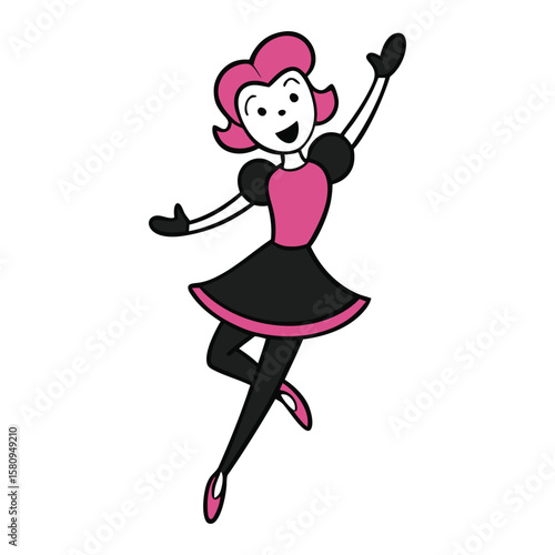 A graceful woman dancing, dressed in flowing black and vibrant pink, her movements full of energy and elegance, blending passion and style in every step.
