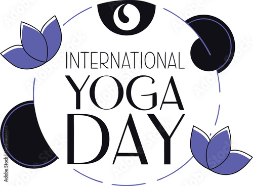 Celebratory international yoga day typography design featuring harmonious color palettes and elegant font styles for wellness events