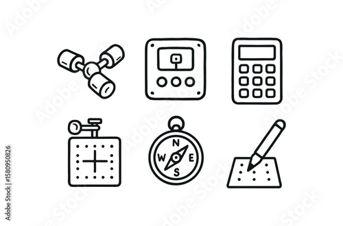 hand drawn cute doodle style isolated coordinate pivot joint coordinate capture sensor coordinate calculation engine coordinate alignment jig coordinate reference compass coordinate
