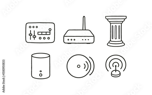 hand drawn cute doodle style isolated center control hub center focal plane center router switch center support column center access node center beacon transmitter