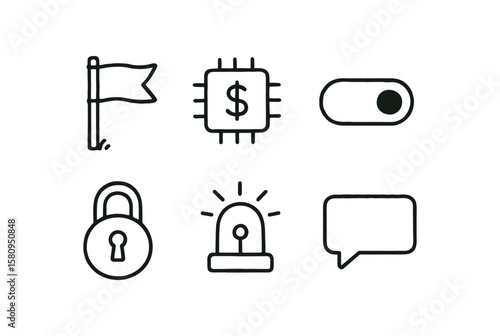 hand drawn cute doodle style isolated sign marker flag sign bit register sign toggle switch sign encryption seal sign signal lamp sign annotation tag